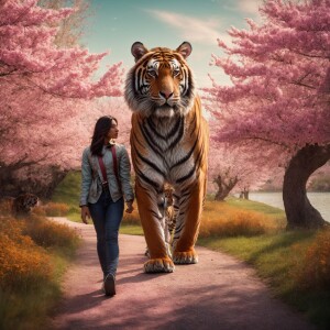 Create an image of a muscular male Tiger-Human hybrid and his at...