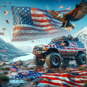 Illustrate a vibrant and patriotic 4th of July landscape showcas...