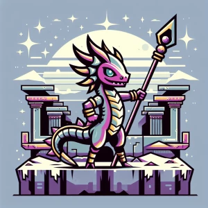 Create a vibrant, kawaii-style illustration of a Zilant wielding...
