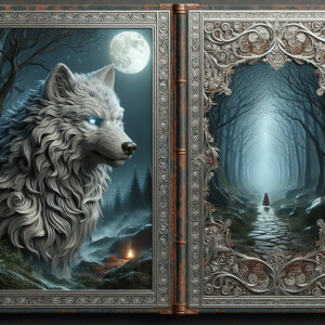 An old, mystical book cover with a captivating 3D render of a si...