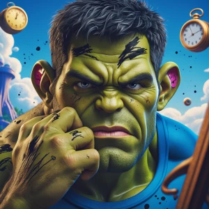 Imagen: A close-up photo of Hulks  face, rendered in a realistic...
