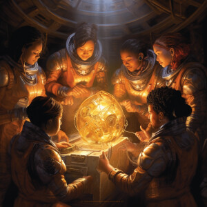 Group of astronauts dressed in detailed spacesuits, a diverse te...