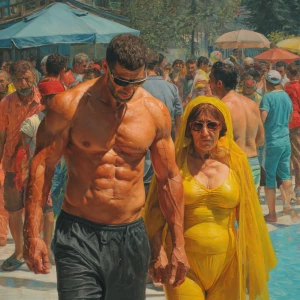hyperrealism painting,a muscular beefy kashmiri manwalking ,with...