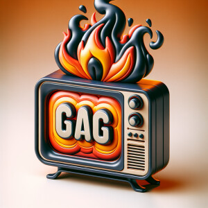 Tube TV with the word “GAG” on the screen on fire cartoon logo