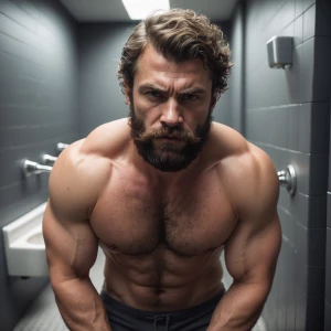 As I entered the bathroom, a muscular  hairy man at the urinals...