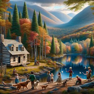 In 1776, A beautiful crystal blue lake, a colonial log cabin sit...