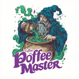 /imagine hand-drawn wizard in a fantasy robe brewing coffee in a...