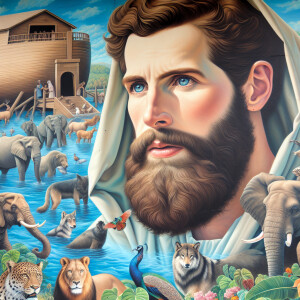 A close-up and detailed wall painting focusing on Noah, depicted...