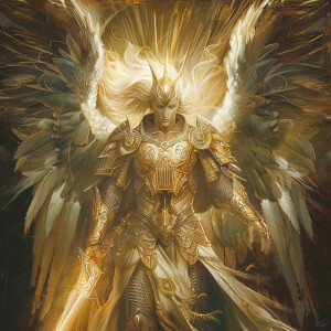 ```The archangel is depicted in his divine form a majestic, sere...
