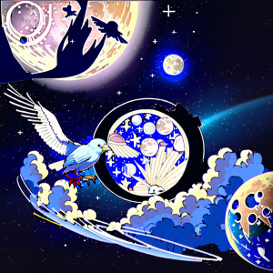 Bird in space::4 moon::6 —ar 16:9