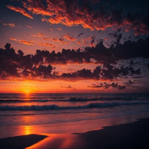 Stunning sunset over an ocean horizon, with orange and pink hues...