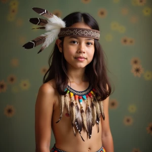 A Native American teenage girl, dressed in her tribe's tradition...