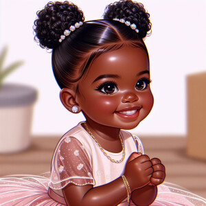 Create a Digital illustration of a 3-year-old African American g...