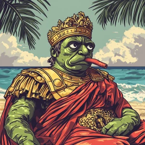 Pepe with pumped-up lips of a bright red color in carton style...