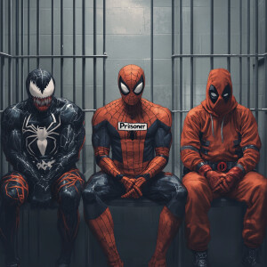 This image shows three superhero characters, namely Venom, Spide...