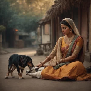 A 30-year-old woman dressed in a traditional churidar, sitting i...