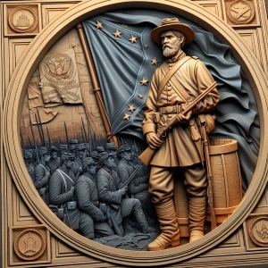 Confederate soldier, confederate flag in background, 3d bas reli...
