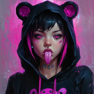 A MySpace-era inspired goth girl wearing a black and magenta Car...