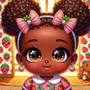 Create a 300dpi HDR illustration of an adorable African American...