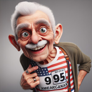 caricature of a 95 year old mad American grandpa posing for the...