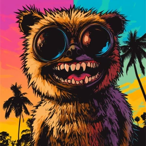 Stylized character portrait of a mischievous designer toy creat...