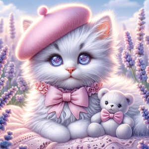 Imagine an adorable, fluffy kitten with an exaggerated, cartoon-...