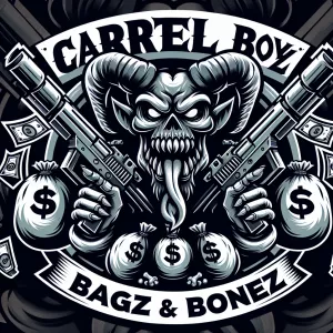 Create a bold logo featuring a menacing creature with sharp feat...