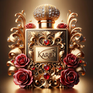Craft an image of an ornate perfume bottle, with a luxurious des...