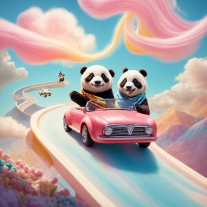 A charming illustration of an adorable panda and a sloth, donnin...