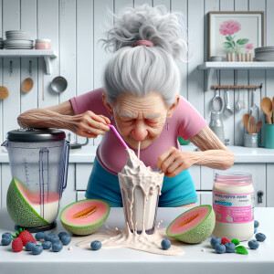 hyper-realistic hyper detailed whimsical image of an elderly wom...