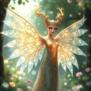 A dreamlike ornamental harpy, ethereal and enchanting, stands am...