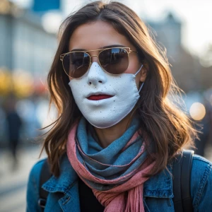 A girl with sunglasses and scarf take it off realistic female ma...