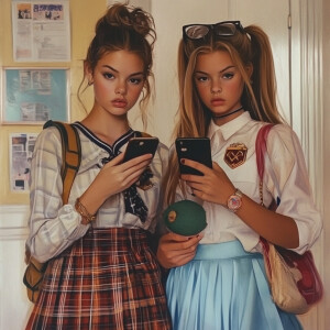 Popular girls in school photo realistic, captured on phone