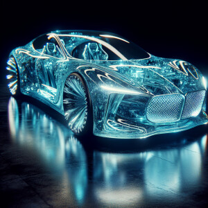 elegant blue car made of transparent glass glittercore,ultra-det...