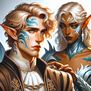 A tall elven man with a soft and angelic but masculine face, elf...