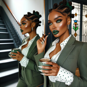 Picture a stunning LIGHT SKIN African-American woman with captiv...