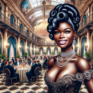 A realistic airbrushed illustration of a beautiful African Ameri...