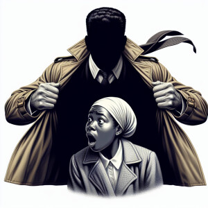 Create an intricately detailed image of a man, viewed from behin...