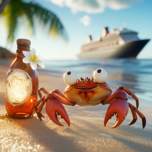 Cute, cartoon female red crab with coconut shell on her back, wh...