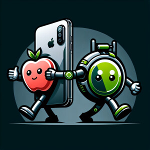Create a realistic logo Friendship between Apple iPhone and Andr...