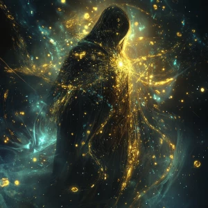A luminously ethereal elysian warlock, exuding an aura of myster...
