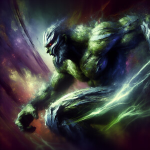 Create an image of Hulk engaged in a fierce battle with Thanos,...