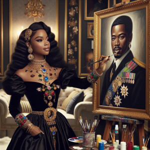 In a high-class, elegantly decorated studio, a very light-skinne...