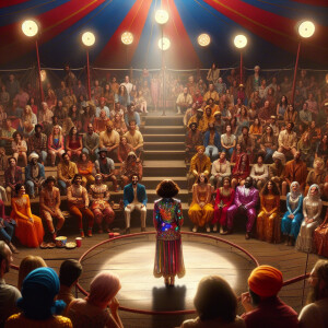 People are sitting in the circus waiting for the performance