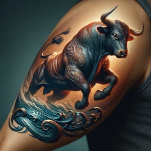 A highly detailed, photorealistic tattoo design for the upper ar...