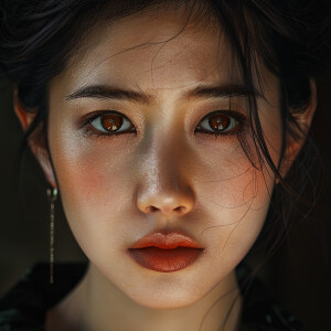 Photorealistic portrait of a fashion model, female, asian