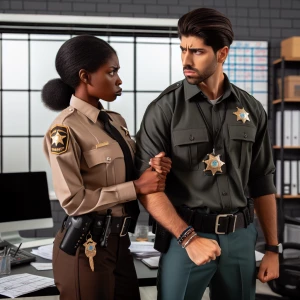 A deputy sheriff being escorted out of a scheduling office after...
