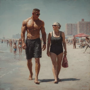 hyperRealism painting.a muscular sweaty american employer man wa...