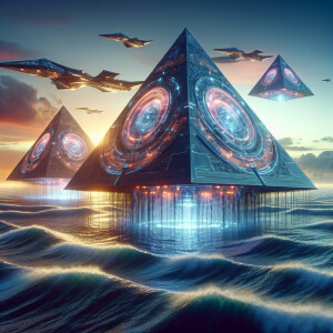 Pyramids as flying machines taking off from under the ocean