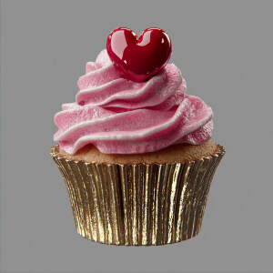 Create an image of a solitary cupcake featuring a voluminous swi...